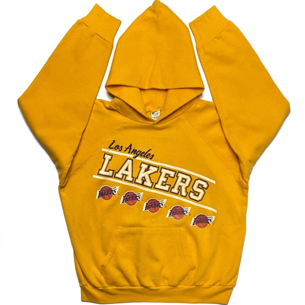 Vintage 80’s Champion LA Lakers NBA Double Sided Hoodie Sweatshirt Made In USA L